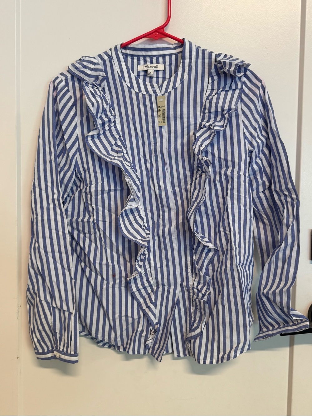 NWT Madewell Blue and White Vertical Stripe Buttonless Top, Small